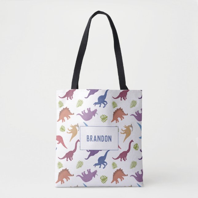 Cute Dinosaur Pattern Dino Personalized Name Tote Bag (Front)