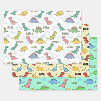 Cute Dinosaur Pattern Gift Wrap for Kids Birthday
