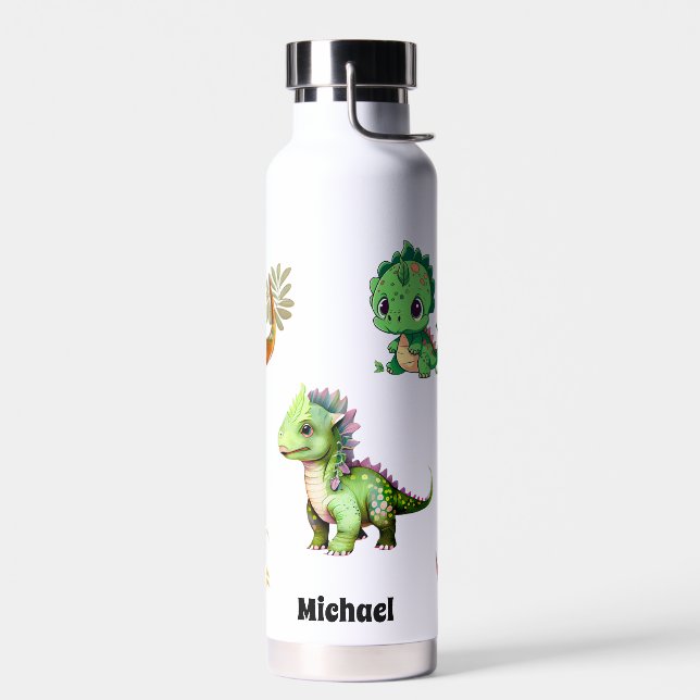 Cute Dinosaur Pattern Kids Personalized Name Water Bottle (Left)