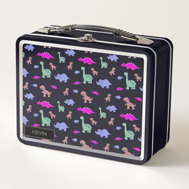 Cute Dinosaur Pattern Metal Lunch Box (Front)