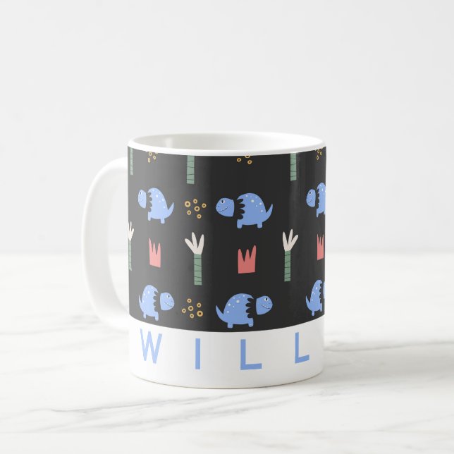 Cute Dinosaur Pattern Mug | Personalized Name  (Front Left)