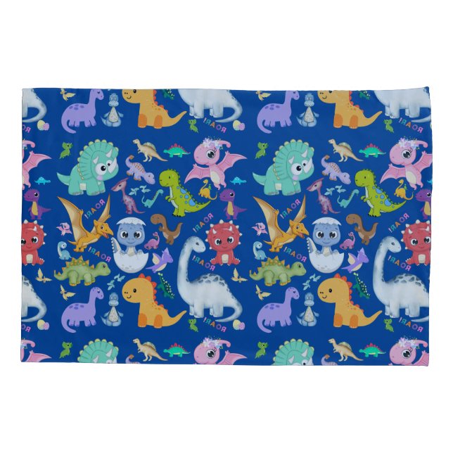 Cute Dinosaur Pattern on Blue | Pillow Case (Back)