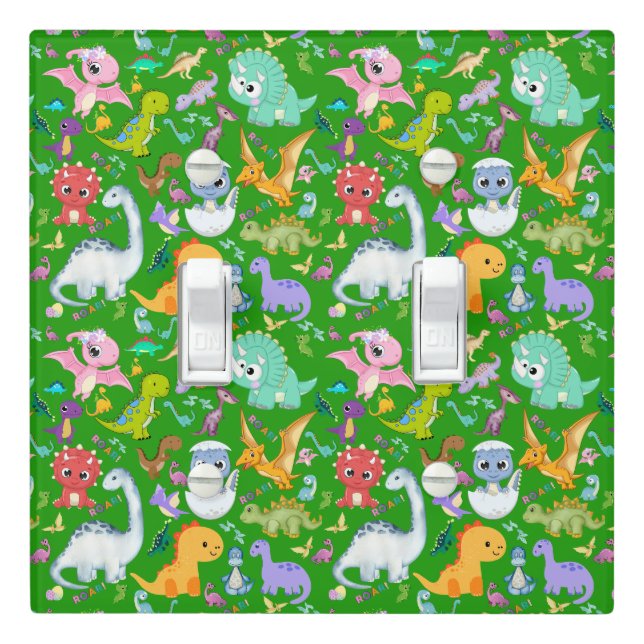 Cute Dinosaur Pattern on Green | Light Switch Cover (In Situ)