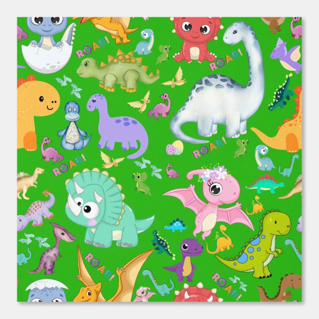 Cute Dinosaur Pattern on Green | Wallpaper (Front)