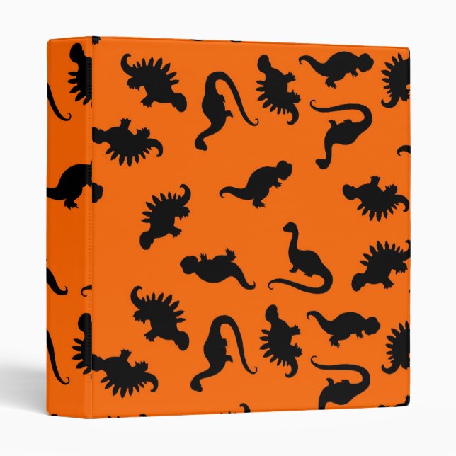 Cute Dinosaur Pattern on Orange 3 Ring Binder (Front/Spine)