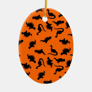 Cute Dinosaur Pattern on Orange Ceramic Ornament