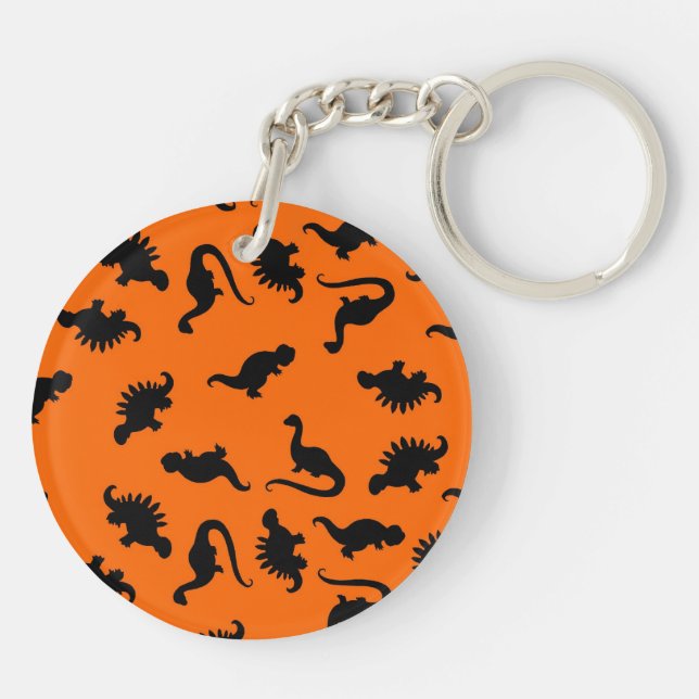 Cute Dinosaur Pattern on Orange Keychain (Back)