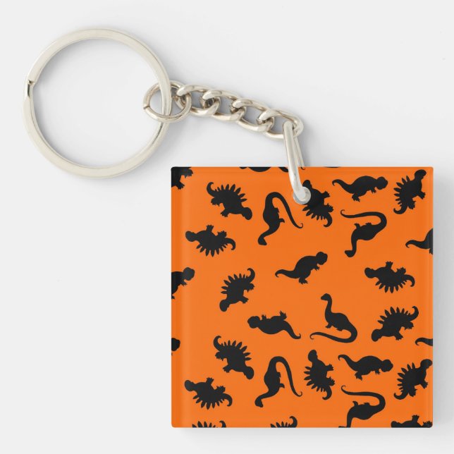Cute Dinosaur Pattern on Orange Keychain (Front)