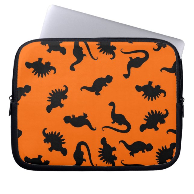 Cute Dinosaur Pattern on Orange Laptop Sleeve (Front)
