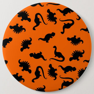 Cute Dinosaur Pattern on Orange Pinback Button