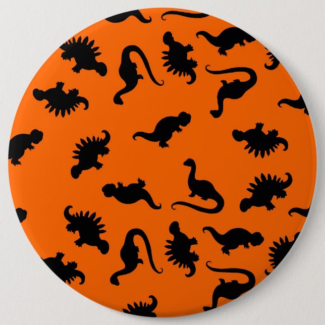 Cute Dinosaur Pattern on Orange Pinback Button (Front)