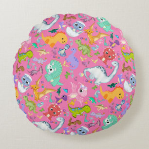 Cute Dinosaur Pattern on Pink   Round Pillow