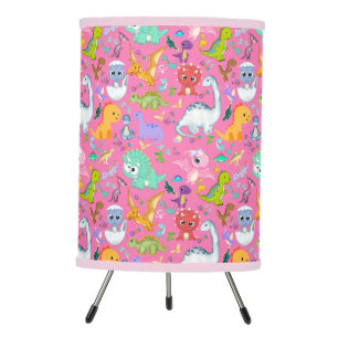 Cute Dinosaur Pattern on Pink Tripod Lamp