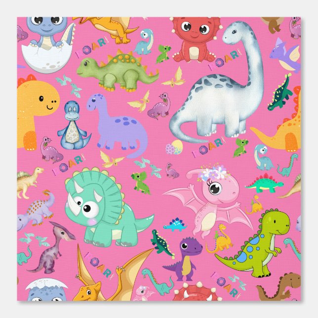 Cute Dinosaur Pattern on Pink | Wallpaper (Front)