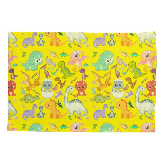 Cute Dinosaur Pattern on Yellow | Pillow Case (Back)