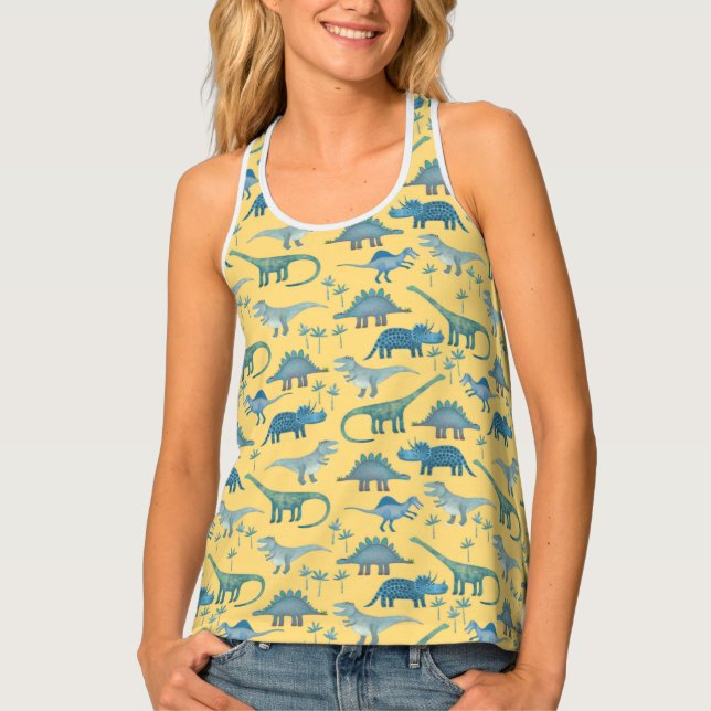 Cute Dinosaur Pattern on Yellow Tank Top (Front)