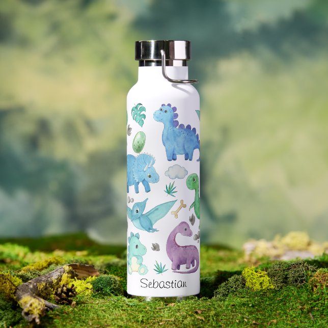 Cute Dinosaur Pattern Personalized Kids Water Bottle (Outdoor)