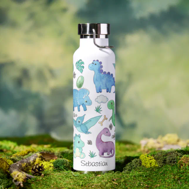 Cute Dinosaur Pattern Personalized Kids Water Bottle | Zazzle