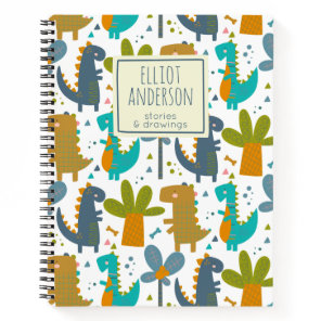 Cute Dinosaur Pattern Personalized Name Story Notebook