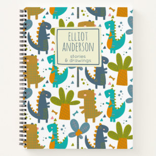Cute Dinosaur Pattern Personalized Name Story Notebook