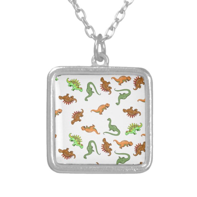 Cute Dinosaur Pattern Silver Plated Necklace (Front)