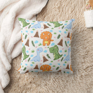 Cute Dinosaur Pattern Watercolor Design Throw Pillow