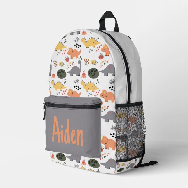 Cute Dinosaur Pattern with Name Printed Backpack (Back Corner Right)