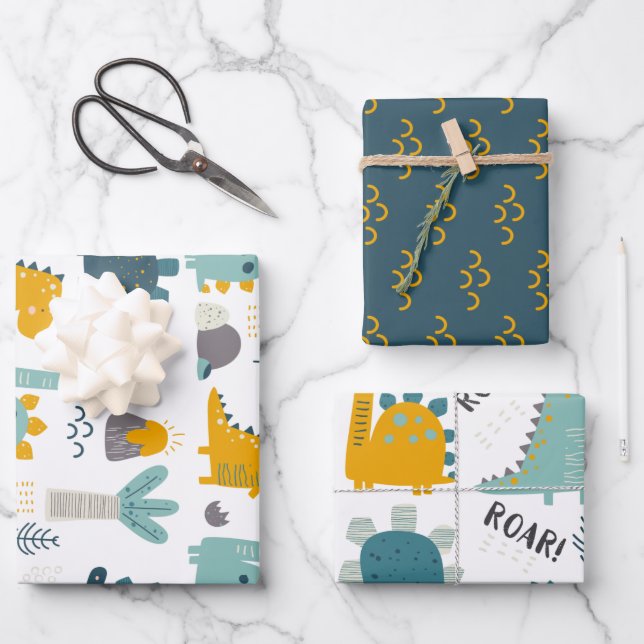 Cute Dinosaur Pattern Wrapping Paper Sheets (Front)