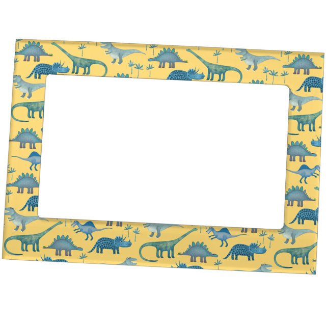 Cute Dinosaur Pattern Yellow Magnetic Frame (Fun blue and yellow dinosaur pattern magnetic frame)
