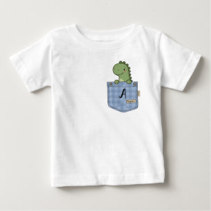 Cute Dinosaur Peeking from Pocket with initial Baby T-Shirt
