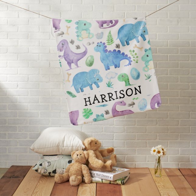 Cute Dinosaur Personalized  Baby Blanket (In Situ)
