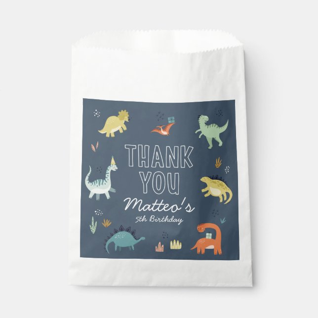 Cute Dinosaur Personalized Birthday Favor Bags (Front)