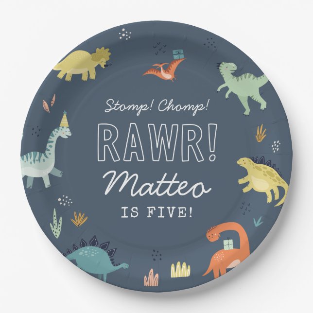 Cute Dinosaur Personalized Birthday Plates (Front)