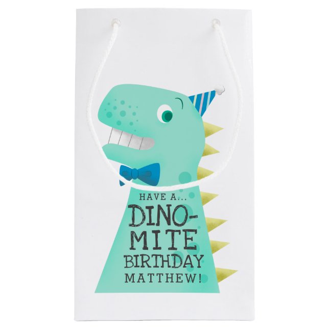Cute Dinosaur Personalized Birthday Small Gift Bag (Back)