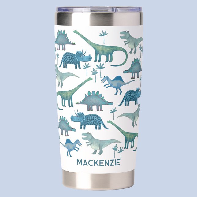 Cute Dinosaur Personalized Insulated Tumbler (Fun dinosaur personalized name insulated tumbler)