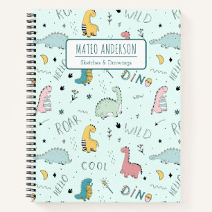 Cute Dinosaur Personalized Kid Sketchbook Notebook
