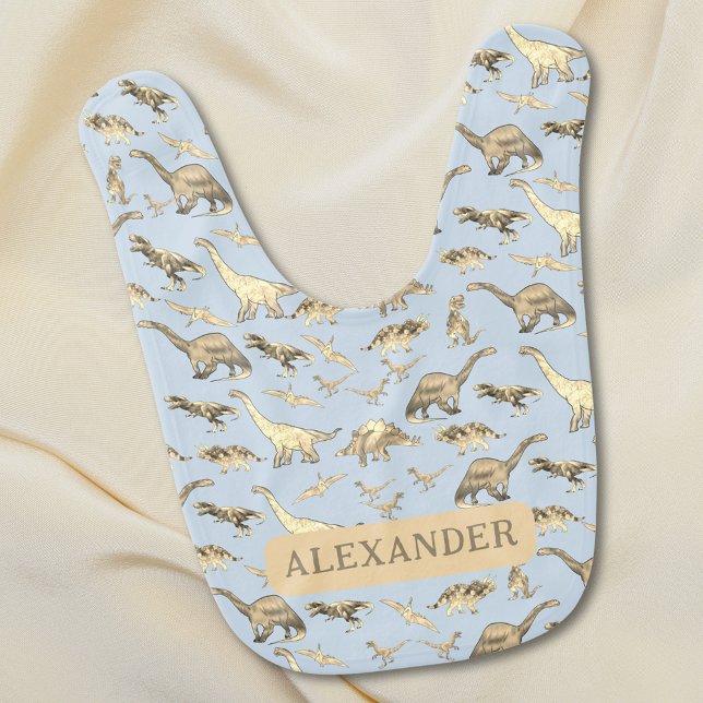 Cute Dinosaur Personalized Name Blue Baby Bib (Cute dinosaur personalized name blue burp cloth custom dino new baby boy gift)