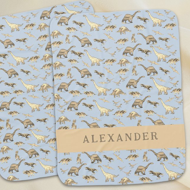 Cute Dinosaur Personalized Name Blue Baby Blanket (Cute dinosaur personalized name blue baby boy blanket Jurassic dino bedroom home decor )