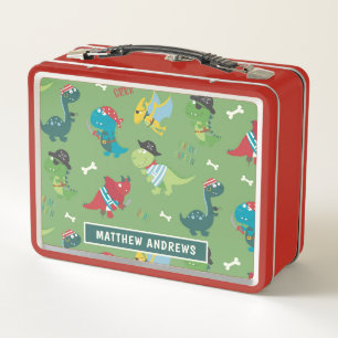 Cute Dinosaur Personalized Name Modern Metal Lunch Box