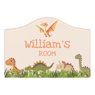 Cute Dinosaur Personalized Name Nursery Room Door Sign