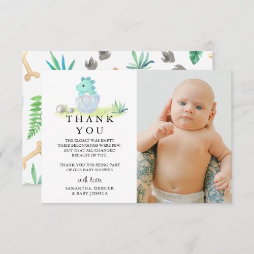 Cute Dinosaur Photo Baby Shower Thank You Card