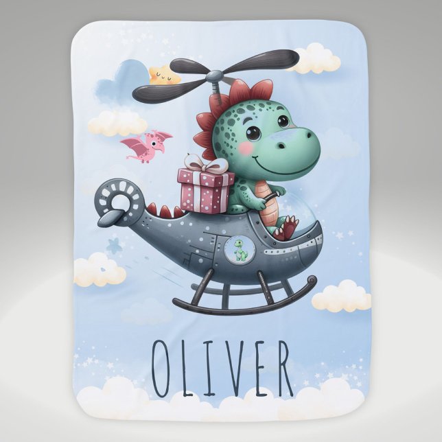 Cute Dinosaur Pilot Flying Charming Helicopter Baby Blanket (Creator Uploaded)