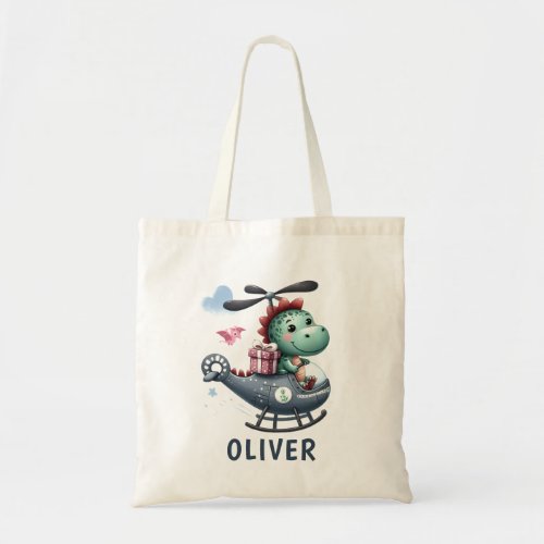 Cute Dinosaur Pilot Flying Charming Helicopter Tote Bag