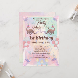 Cute dinosaur pink color kids 1st birthday invitation