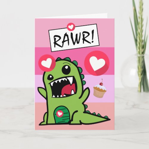 Cute Dinosaur Pink Dino Mite Girls Birthday Card