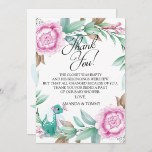 Cute Dinosaur Pink Thank You Card