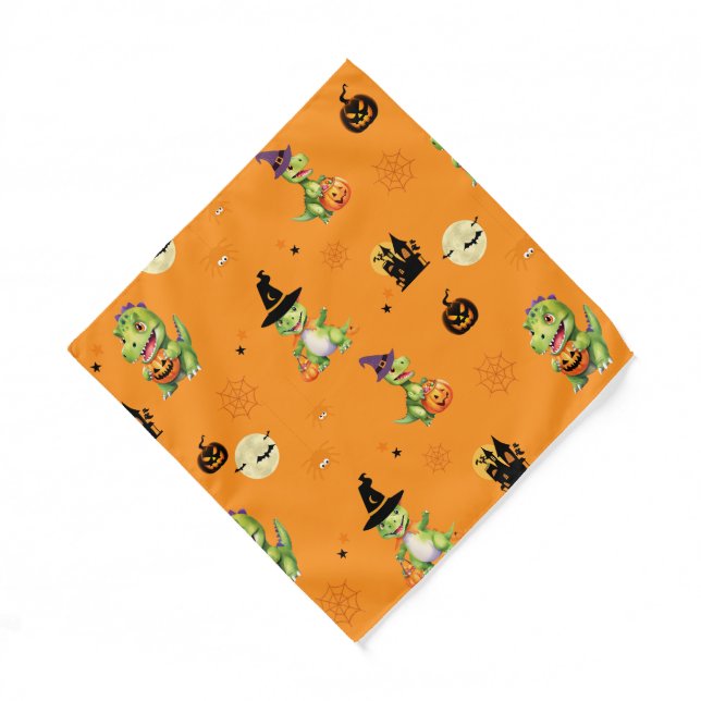Cute Dinosaur play pumpkin trick o treat halloween Bandana (Front)