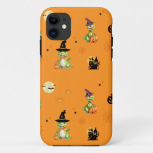 Cute Dinosaur play pumpkin trick o treat halloween iPhone 11 Case