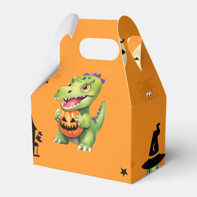 Cute Dinosaur play pumpkin trick o treat halloween Favor Boxes (Back Side)