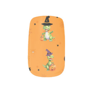 Cute Dinosaur play pumpkin trick o treat halloween Minx Nail Art